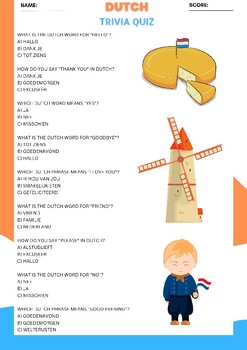 Preview of NETHERLANDS DUTCH Language Trivia Quiz Activity