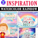 NEVER QUIT Watercolor Rainbow Inspiration Classroom Decor 