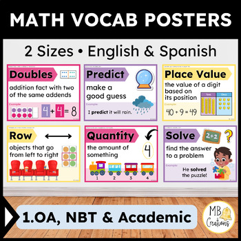 Preview of 1st Grade iReady Math Banners Eng/Spanish Word Wall 1.OA, NBT Vocabulary - Vol 1