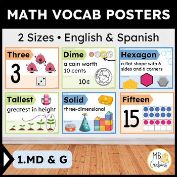 Preview of 1st Grade iReady Math Word Wall Vol 2 Spanish & ENG Posters 1.MD, G Vocabulary