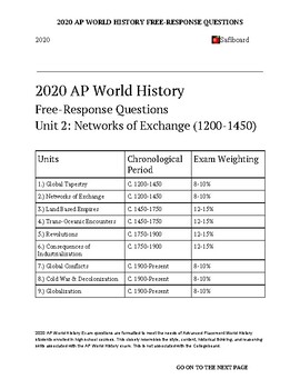Preview of NEW 2022 AP World History Free Response Questions- Unit 2: Networks of Exchange
