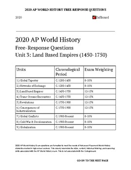 Preview of NEW 2022 AP World History Free Response Questions- Unit 3 (Land-Based Empires)