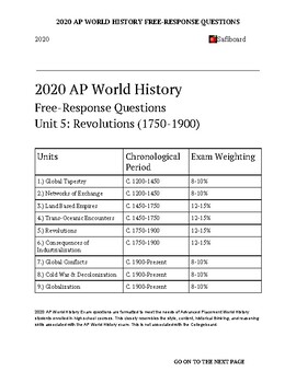 Preview of NEW 2022 AP World History Free Response Questions Unit 5: (Revolutions)