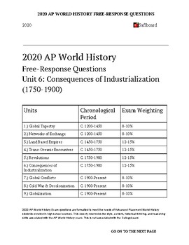 Preview of NEW 2022 AP World History Free Response Questions Unit 6:  Industrialization