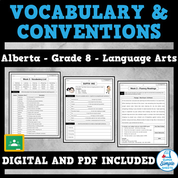 Preview of Alberta Language Arts ELA - Grade 8 - Vocabulary and Conventions