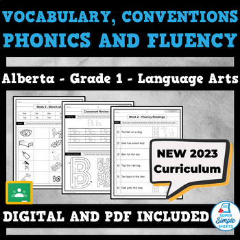 Preview of NEW 2023 Alberta Language - Grade 1 - Vocabulary, Conventions, Phonics & Fluency
