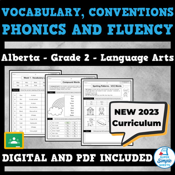 Preview of NEW 2023 Alberta Language - Grade 2 - Vocabulary, Conventions, Phonics & Fluency