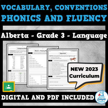 Preview of NEW 2023 Alberta Language - Grade 3 - Vocabulary, Conventions, Phonics & Fluency