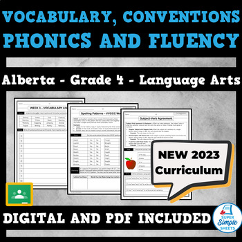 Preview of NEW 2023 Alberta Language - Grade 4 - Vocabulary, Conventions, Phonics & Fluency