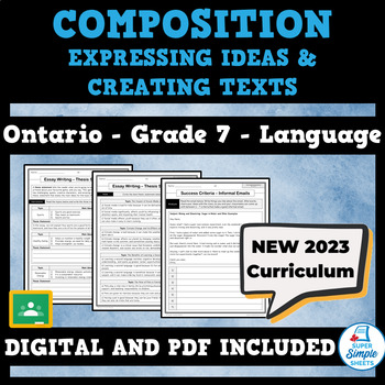 Preview of NEW 2023 Ontario Language - Grade 7 - Composition