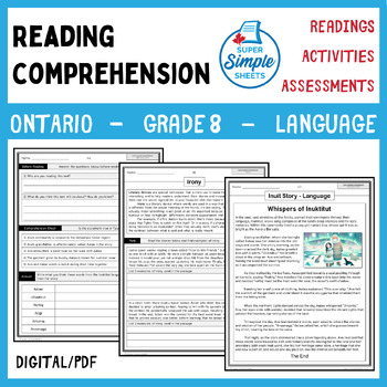 Preview of NEW 2023 Ontario Language - Grade 8 - Reading Comprehension