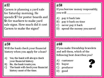 new 2nd grade personal financial literacy task cards aligned to teks 2