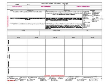 Preview of NEW!! 4th Grade MATH LESSON PLAN FLORIDA STANDARDS Template: Drop down boxes