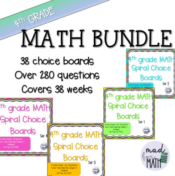 NEW! 4th Grade Math Spiral Choice Boards BUNDLED All 4 Sets Over 260 Questions