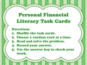 new 4th grade personal financial literacy task cards aligned to teks 4
