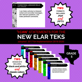 Preview of NEW 5th Grade ELAR TEKS I Can Statements