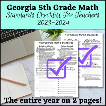 Preview of NEW 5th Grade Math Georgia Standards Teacher or Student Checklist