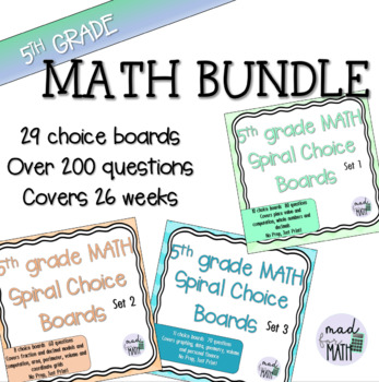 Preview of 5th Grade BUNDLE Math Spiral Review Choice Boards Worksheets Test Prep Homework