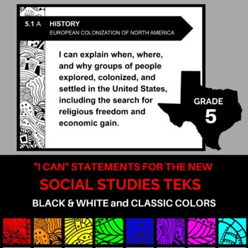 Preview of NEW 5th Grade Texas Social Studies TEKS I Can Statements