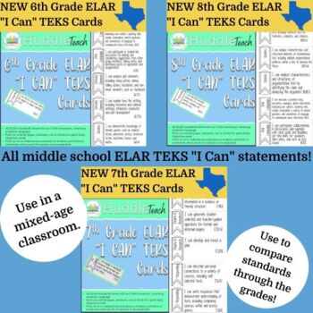 Preview of NEW 6th-8th Grade ELAR TEKS "I Can" Statements