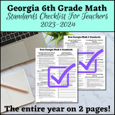 NEW 6th Grade Math Georgia Standards Teacher or Student Checklist