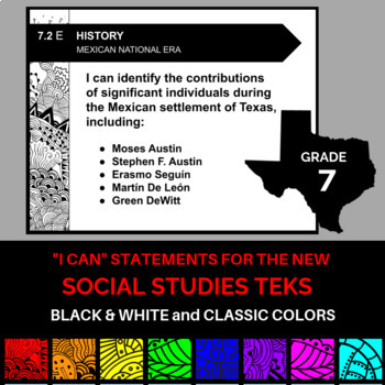 Preview of NEW 7th Grade Social Studies TEKS I Can Statements for Texas History