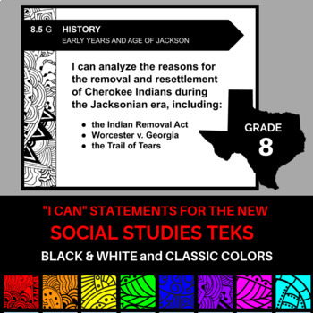 Preview of NEW 8th Grade Social Studies TEKS I Can Statements