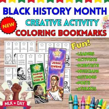 Preview of NEW Black History Month Creative Activities: Coloring Bookmark Pages | w MLK jr