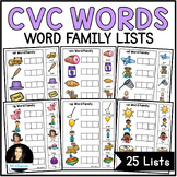 CVC Words Word Family Lists with Sound Boxes Science of Reading