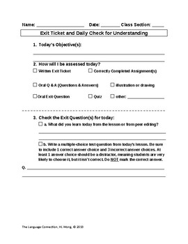 Preview of Daily Check for Understanding 2: Formative Assessment/Exit Ticket, Updated