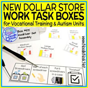 Preview of NEW Dollar Store Vocational Work Task Boxes- 21 Activities with Visuals