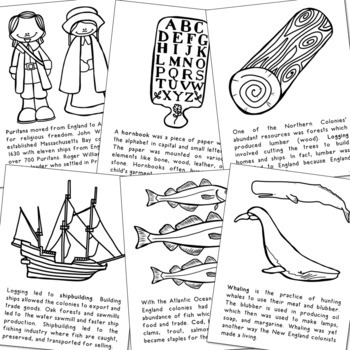 COLONIAL AMERICA POSTERS: New England Colonies | Coloring Book Pages