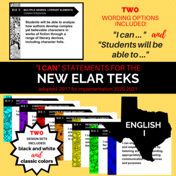 Preview of NEW English I TEKS I Can Statements