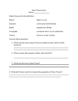 Preview of NEW FRANCE QUIZ