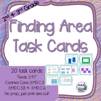 Preview of 2nd & 3rd Grade Finding Area Task Cards 2.9F, 3.MD.C.5, 3.MD.C.6