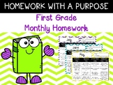 First Grade Monthly Homework Calendars HW with a purpose!