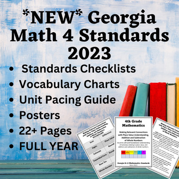Preview of NEW! Georgia 4th Grade Math Standards 2023 Posters, Checklists, & Vocabulary
