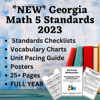 Preview of NEW! Georgia 5th Grade Math Standards 2023 Posters, Checklists, & Vocabulary