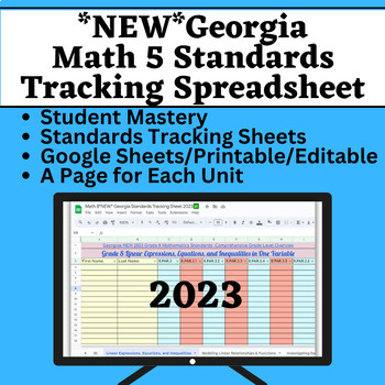 Preview of NEW! Georgia 5th Grade Math Standards Student Mastery Data Tracking Sheets