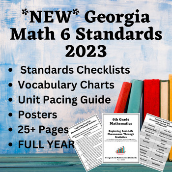 Preview of NEW! Georgia 6th Grade Math Standards 2023 Posters, Checklists, & Vocabulary
