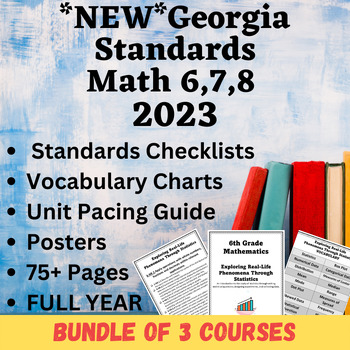 Preview of NEW! Georgia 6th7th8th Grade Math Standards2023 Posters,Checklists,&Vocabulary