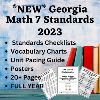 Preview of NEW! Georgia 7th Grade Math Standards 2023 Posters, Checklists, & Vocabulary