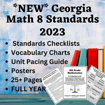 Preview of NEW! Georgia 8th Grade Math Standards 2023 Posters, Checklists, & Vocabulary