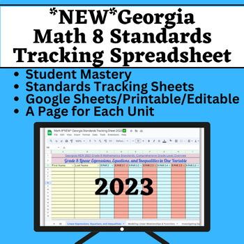 Preview of NEW! Georgia 8th Grade Math Standards Student Data Tracking Sheets