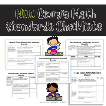 Preview of NEW Georgia Math Standards Checklist for Grades K-5