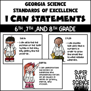 Preview of NEW Georgia Science Standards of Excellence (I Can Statements) Bundle 6th 7th 8