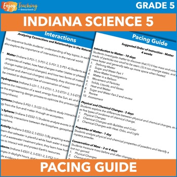 Preview of Free Indiana Fifth Grade Science Pacing Guide for New Standards