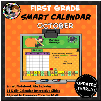 Preview of Interactive Calendar for SMART Board FIRST GRADE October-Themed