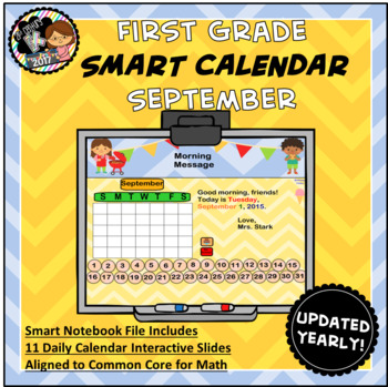 Preview of Interactive Calendar for SMART Board FIRST GRADE September-Themed