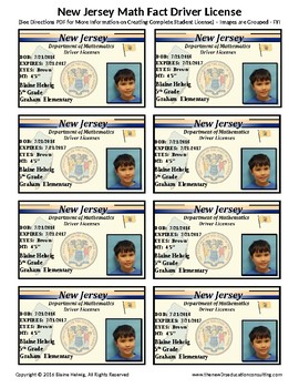 Preview of NEW JERSEY Math Driver's License - Math Fact Incentive Program -TEMPLATE - FREE